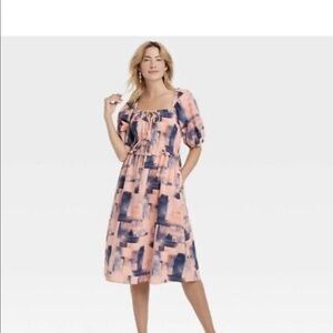 Women’s Universal Thread Blush Pink Puff Sleve Midi Dress